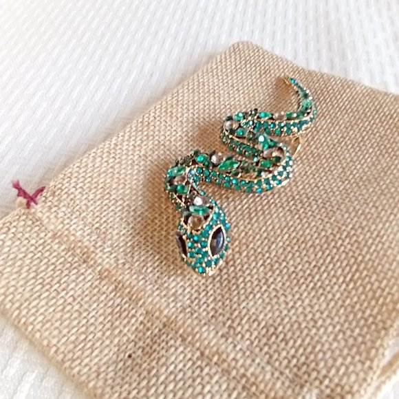 Green Rhinestone Snake Pin Broach - Picture 5 of 5